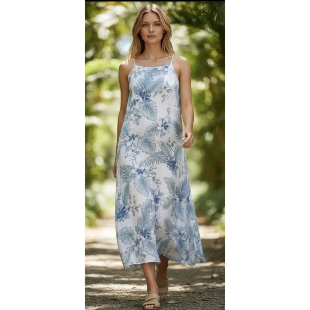 Lungo L'arno Linen Maxi Floral Dress Woman S Italy Made Coastal Beach Cottage